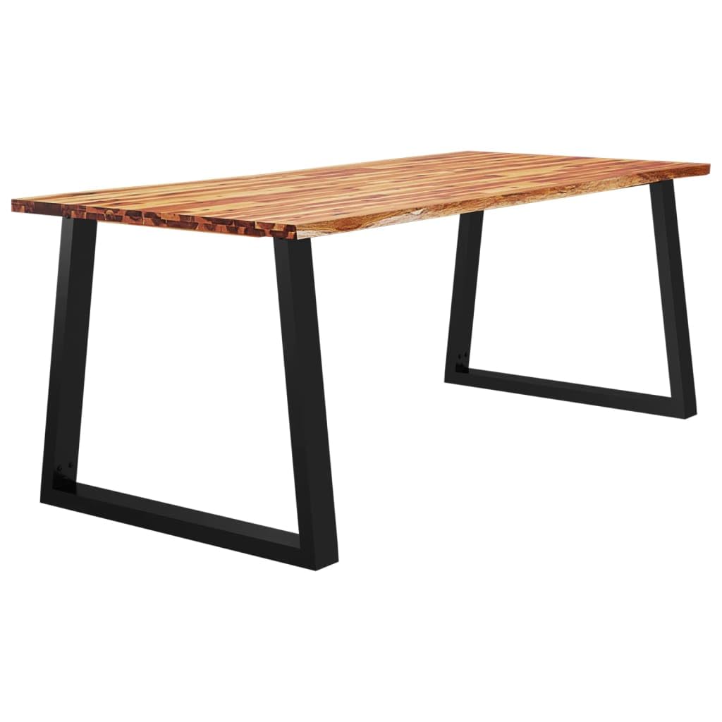 vidaXL Dining Table, Dining Room Table with U-Shaped Steel Legs, Table with Live Edge for Kitchen Restaurant, Desk, Solid Wood Acacia