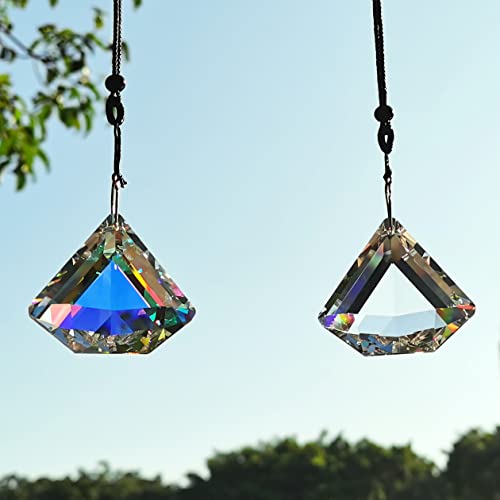 2Pcs Diamond Crystal Suncatchers, Stino Hanging Sun Catchers Indoor Window With Glass Prism, Rainbow Maker For Balcony, Kitchen,