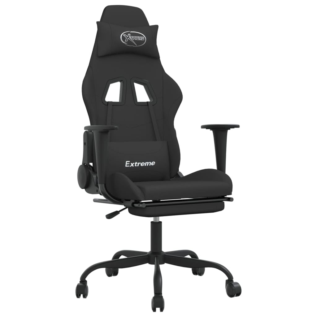 Vidaxl Adjustable Fabric Gaming Chair With Footrest In Black - Comfortable, Durable With Modern Design