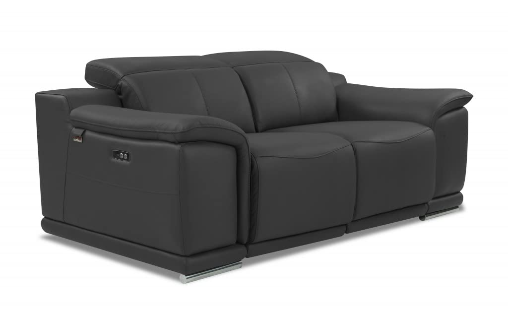 HomeRoots 72&quot; Dark Gray Italian Leather Reclining Love Seat with Storage