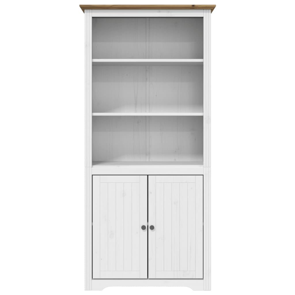 vidaXL BODO Bookcase - Rustic Solid Pinewood, French Style, 2-Door Storage, Celebrated Natural Grain, Secure Wall Attachment, White and Brown, 32.3&quot;x15.7&quot;x68.1&quot;