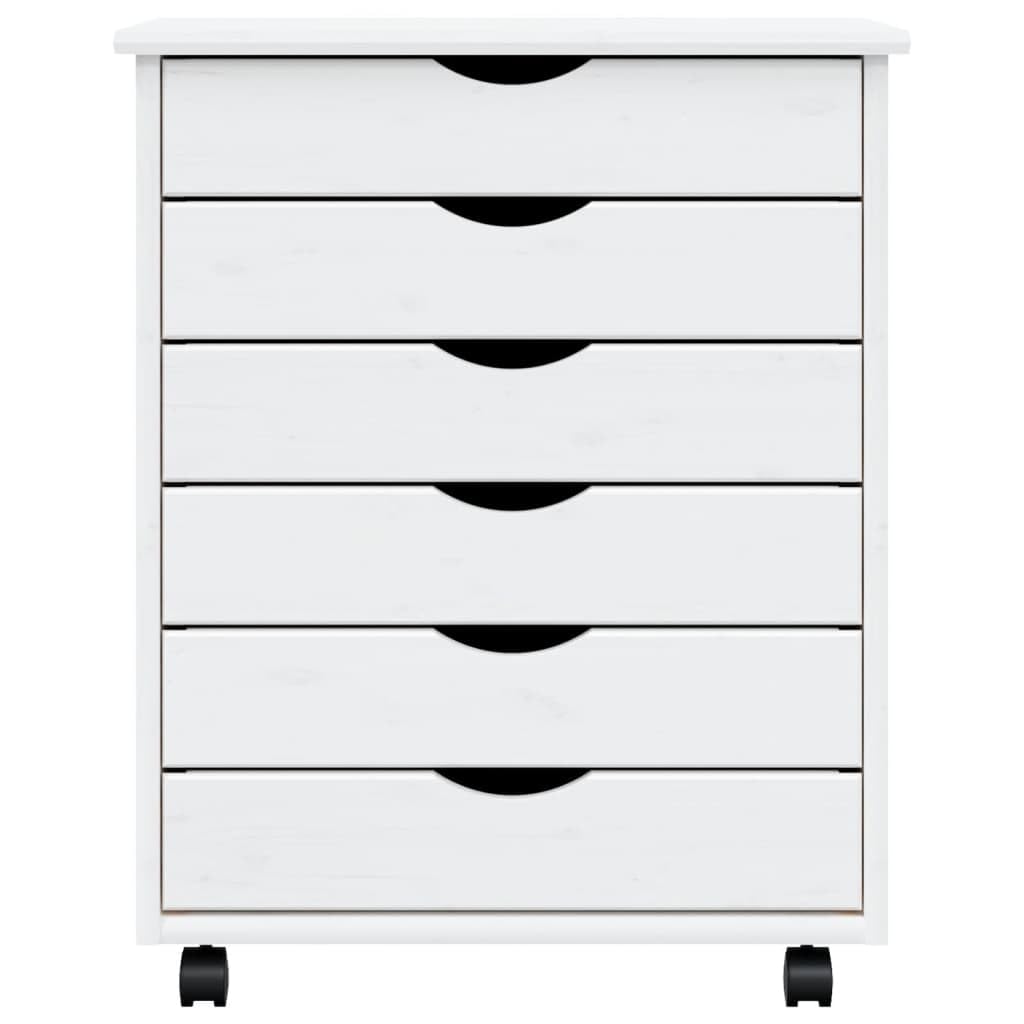 vidaXL MOSS 6-Drawer Chest, Solid Pine Wood Mobile File Cabinet, Storage Cabinet on Wheels, Chest of Drawers for Home Office, Easy Assembly & Maintenance, 20.9&quot;x15.4&quot;x25.8&quot;, White