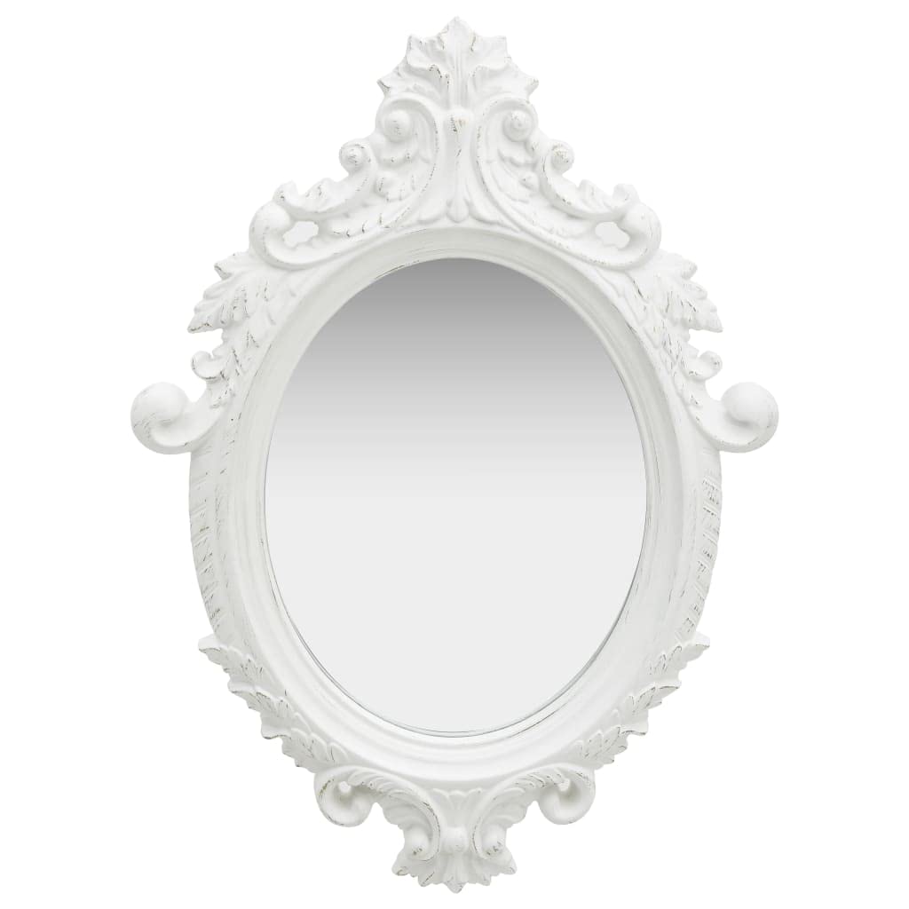 vidaXL White Wall Mirror, Castle Style, Decorative Polyurethane Frame, Oval Shape, Ideal for Bathroom or Dressing Room, 22&quot; x 29.9&quot;