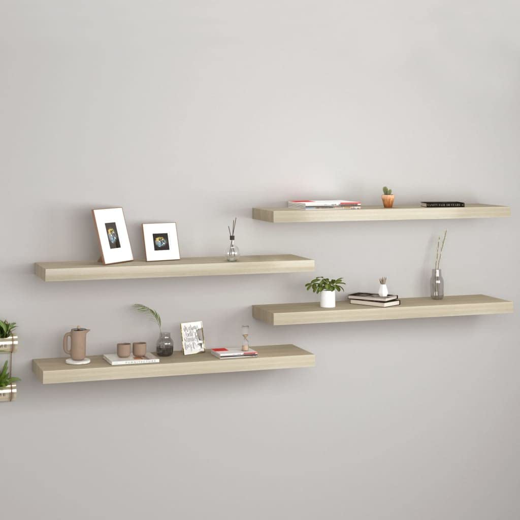 Floating Wall Shelves -SKM Floating Wall Shelves 4 pcs Oak 35.4&quot;x9.3&quot;x1.5&quot; MDF