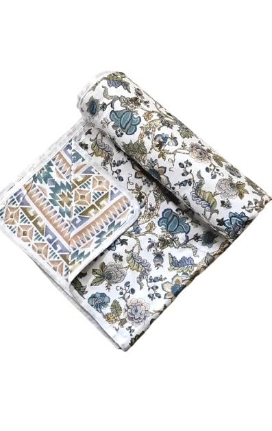 Aashirwad Reversible 100% Cotton Reversible Dohar Single Bed Size | Jaipuri Printed Block Design Blanket | Soft Lightweight Ac S