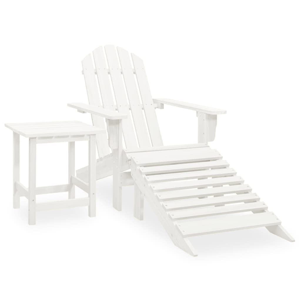 vidaXL Patio Lounge Set - White Adirondack Chair with Detachable Ottoman and Side Table, Solid Fir Wood, Classic Design, Weather Resistant