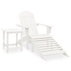 vidaXL Patio Lounge Set - White Adirondack Chair with Detachable Ottoman and Side Table, Solid Fir Wood, Classic Design, Weather Resistant