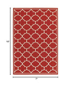 HomeRoots Polypropylene 7’x10’ Red and Ivory Trellis Indoor Outdoor Area Rug