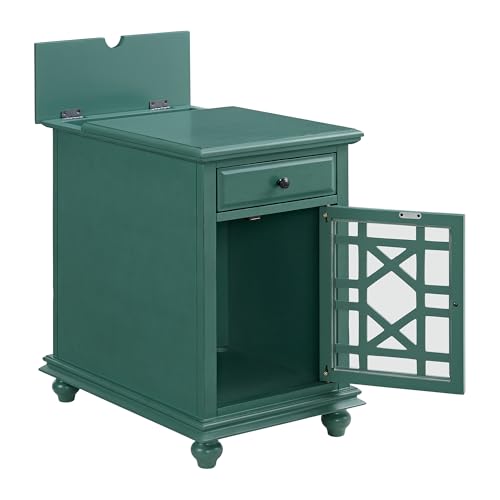 Martin Svensson Home Elegant Chairside End Table with Power, Antique Teal-Green