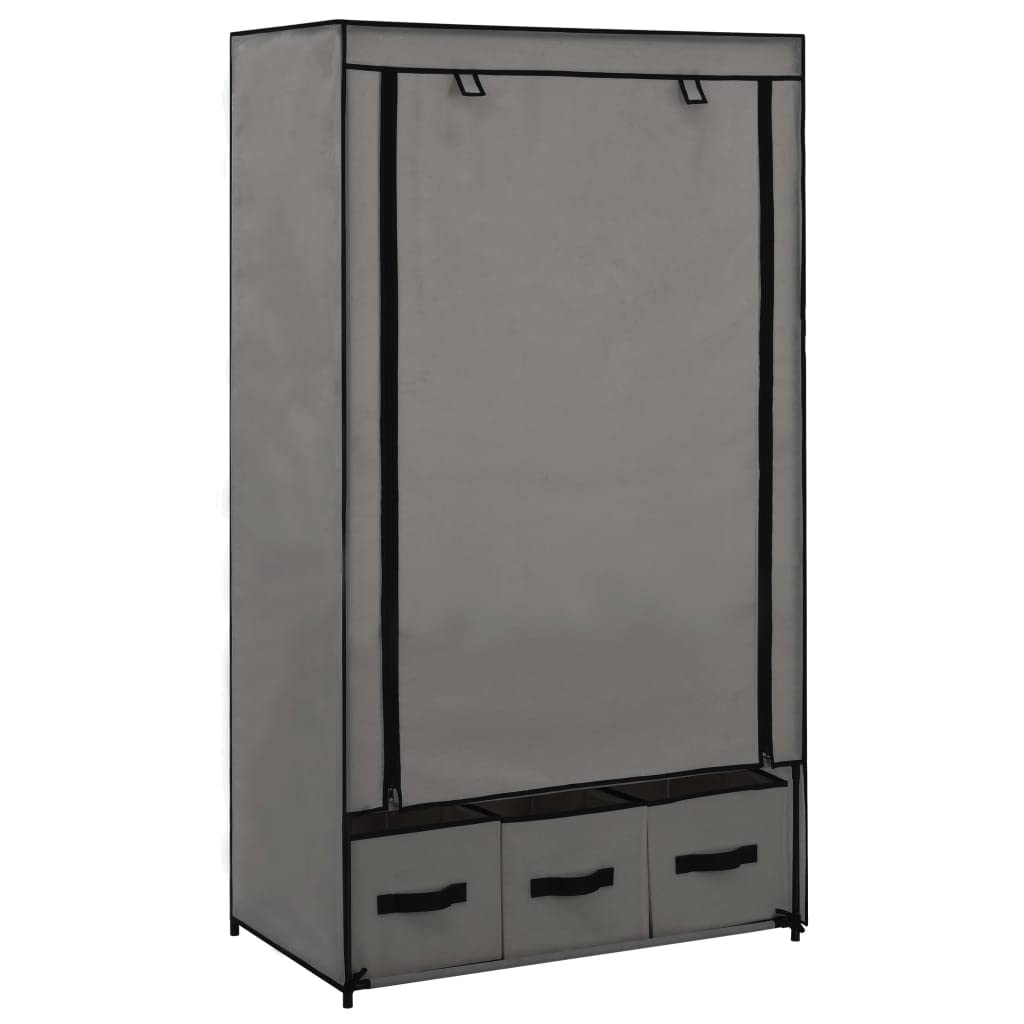 vidaXL Portable Fabric Wardrobe - Gray, Durable Non-Woven Closet with Multiple Compartments and Drawers - Ideal for Bedroom, Kids Room, Basement - 34.3&quot;x19.3&quot;x62.6&quot;