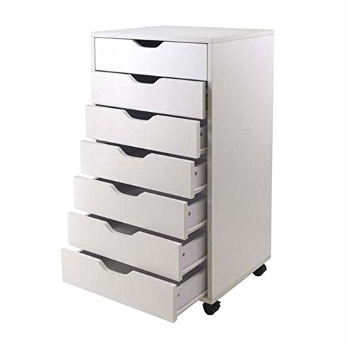 Ergode Wood Halifax 7-Drawer Cabinet - White | Versatile Storage Solution for Home & Office | Easy-Open Drawers | Mobile & Space-Saving Design