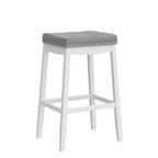 Monarch Specialties I 1262 Bar Stool, Set of 2, Bar Height, Saddle Seat, Wood, Pu Leather Look, White, Grey, Transitional