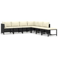 vidaXL Patio Lounge Set 7 Piece, Sectional Sofa for Outdoor, Patio Furniture with Cushions, Footstool, Farmhouse Modern Style, Poly Rattan Black