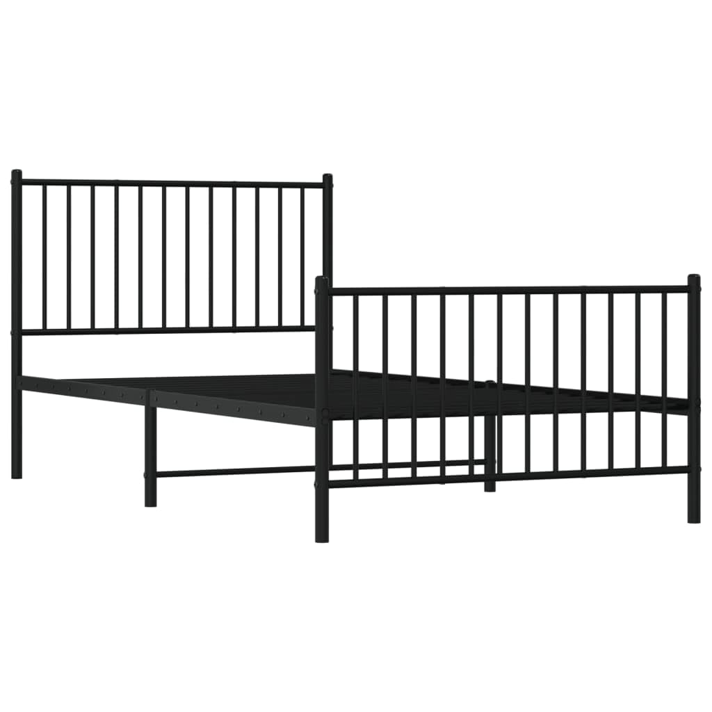 vidaXL Black Metal Single Bed Frame - Sturdy Steel Construction, with Functional Headboard and Footboard, Extra Under-Bed Storage Space, 39.4&quot;x78.7&quot; Mattress Size Compatible