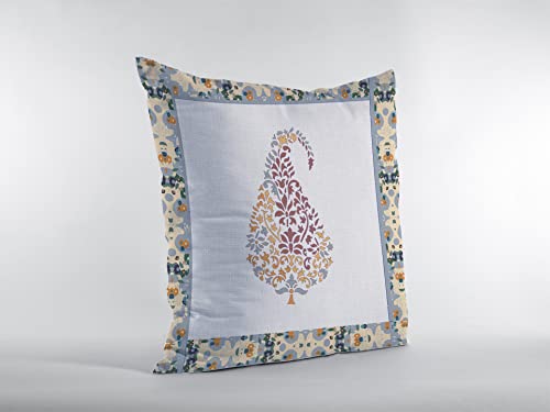 HomeRoots Orange and Red On White 20â€ Red White Paisley Suede Decorative Throw Pillow