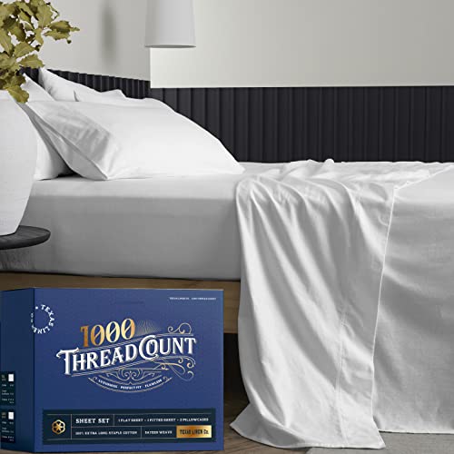 1000-Thread-Count 100% Pure Cotton Bed Sheets - 4 Pc California King Size Silver Sheet Set, Single Ply Long Staple Combed Cotton