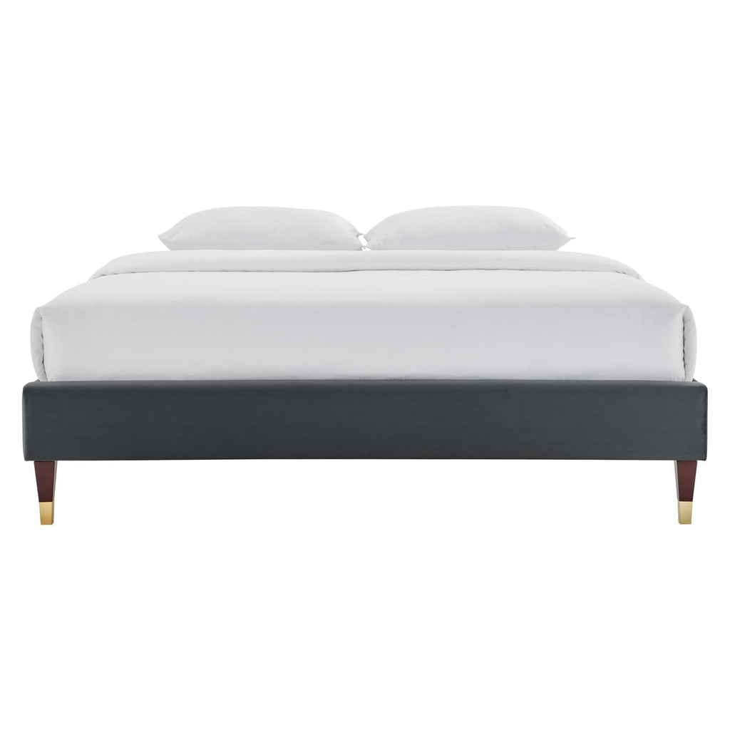 Modway Harlow 79" King Performance Velvet Platform Bed Frame In Charcoal