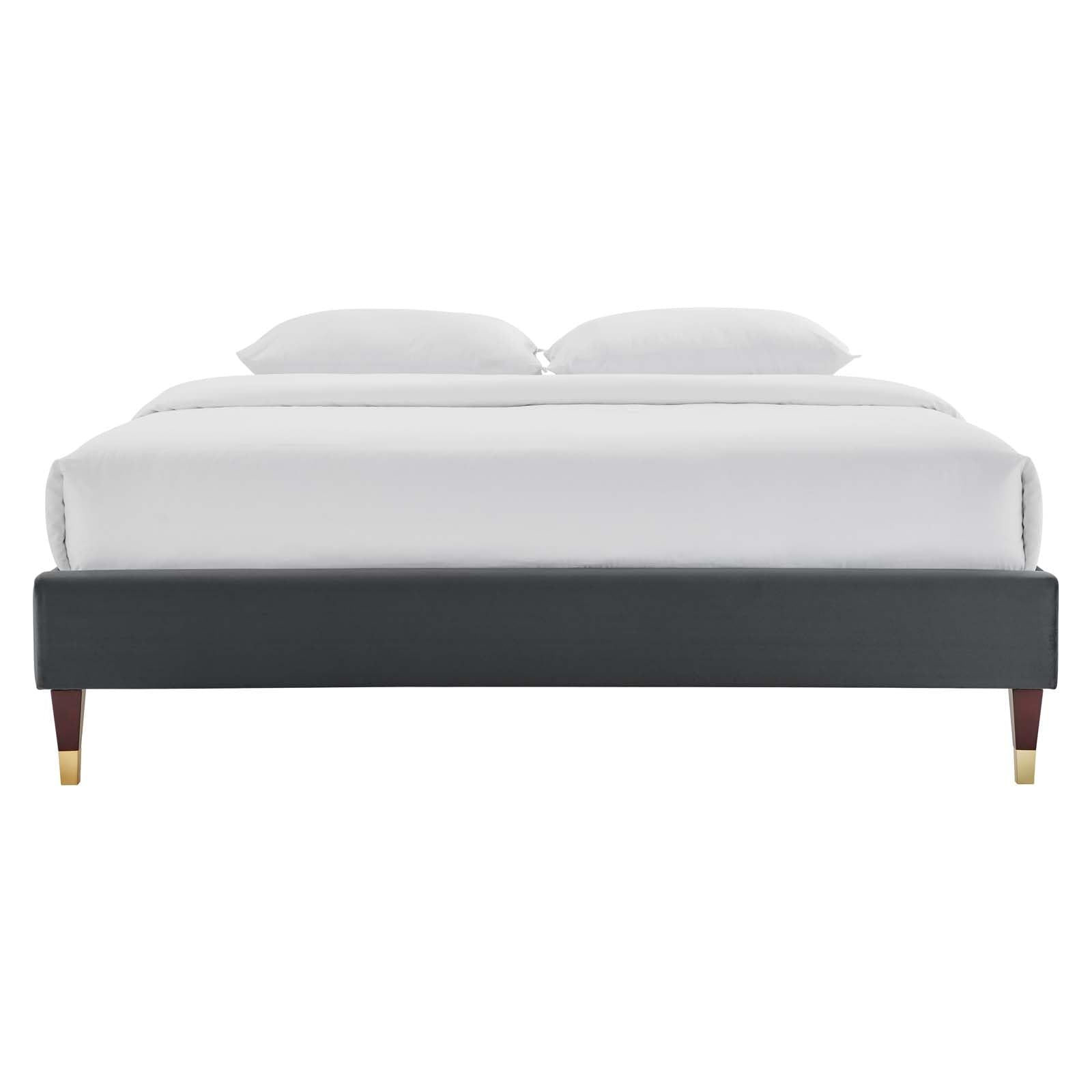 Modway Harlow 79" King Performance Velvet Platform Bed Frame In Charcoal