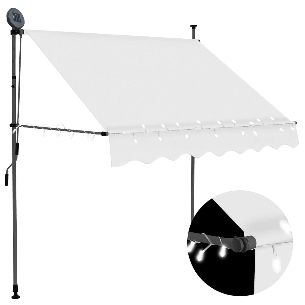 Vidaxl Manual Retractable Awning 78.7&quot; Cream - Solar Powered Led Lights, Easy-To-Clean Polyester Canopy, Adjustable And Durable Steel Frame For Outdoors