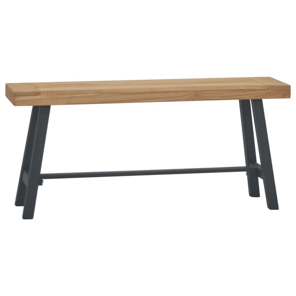 vidaXL Solid Teak Wood Bench with Black Painted Legs - Thumbnail 2