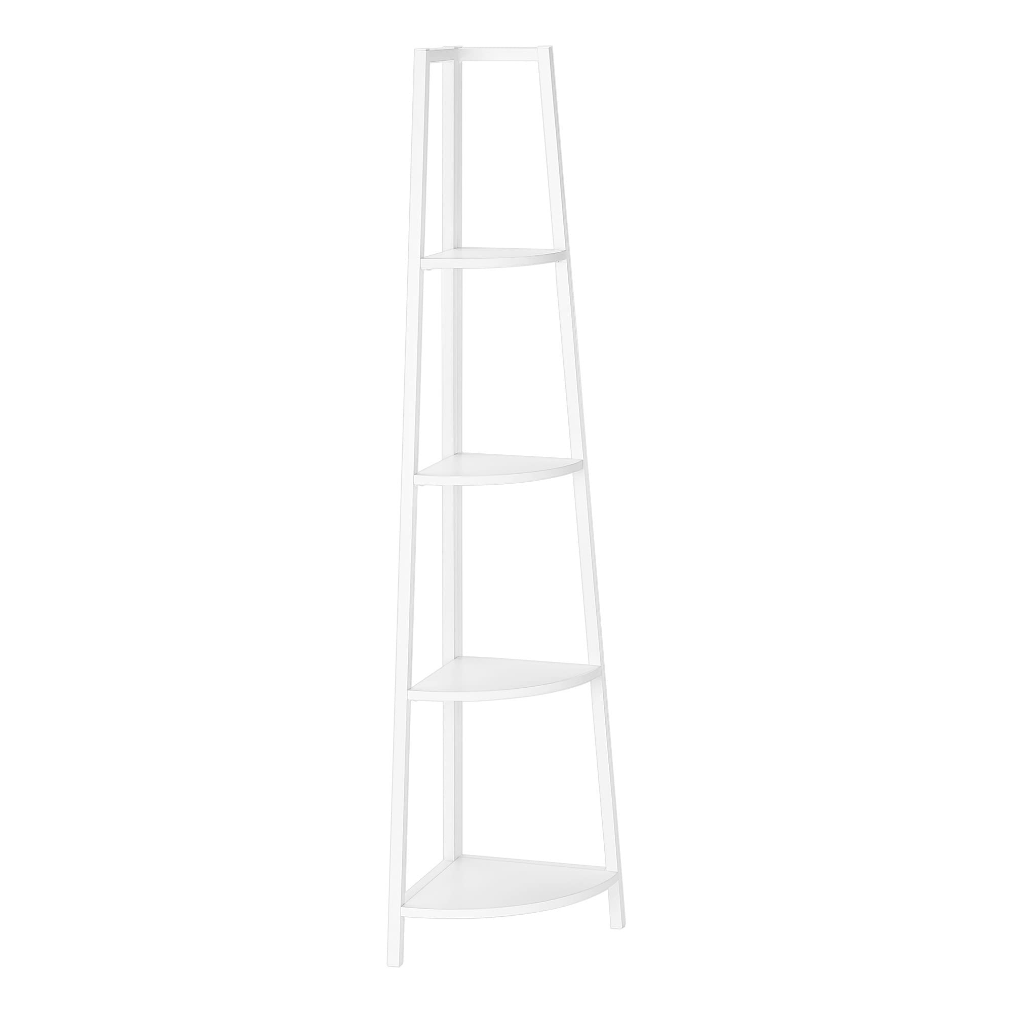 Monarch Specialties I 3665 Bookshelf, Bookcase, Etagere, Corner, 4 Tier, 60&Quot; H, Office, Bedroom, Metal, Laminate, White, Contemporary, Modern