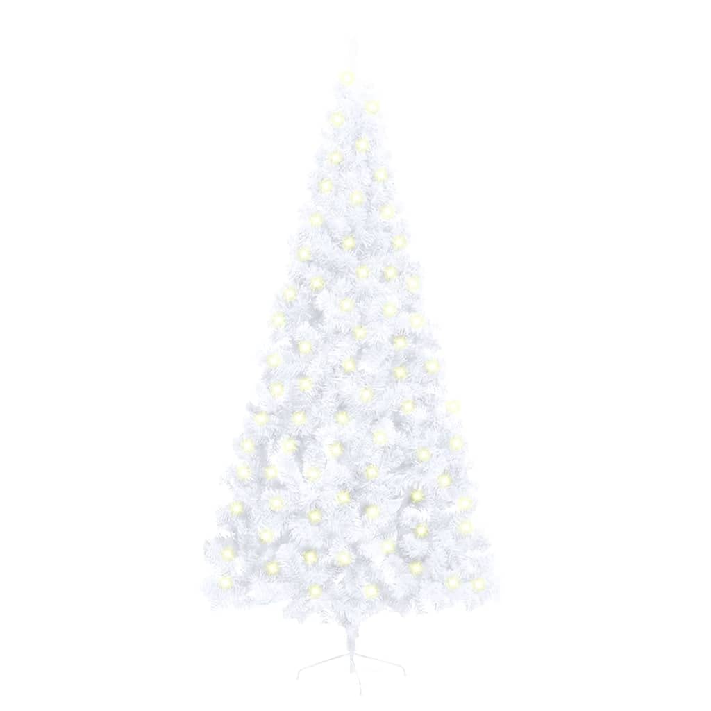 vidaXL Artificial Half Pre-lit Christmas Tree - Space-Saving Design, White PVC with LED Lights, 82.7&quot; Tall, Ideal for Xmas Holidays