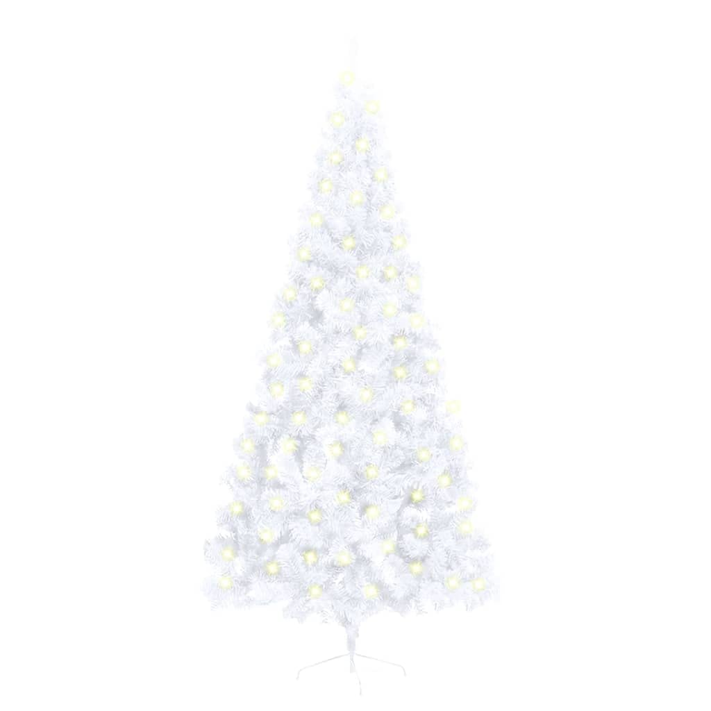 vidaXL Artificial Half Pre-lit Christmas Tree - Space-Saving Design, White PVC with LED Lights, 82.7" Tall, Ideal for Xmas Holidays