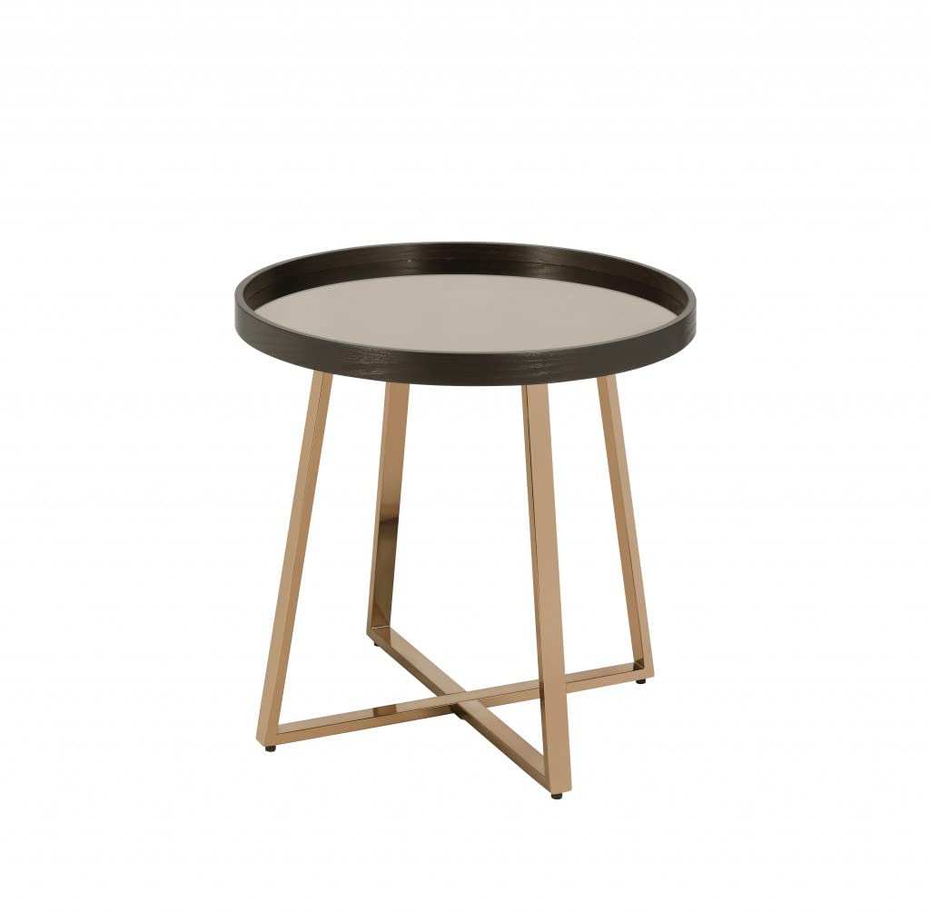 HomeRoots 23' Champagne Walnut and Mirrored Metal Round End Table