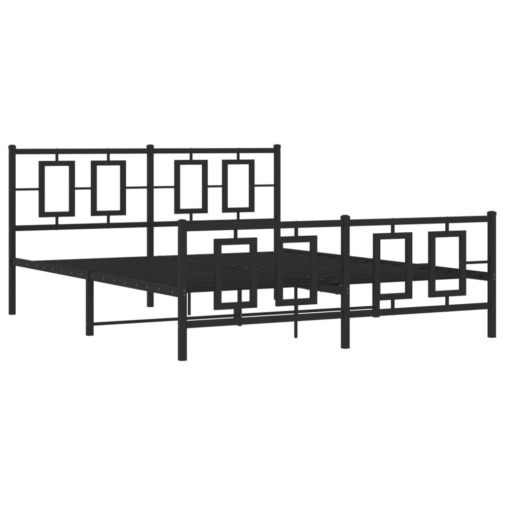 vidaXL Modern Metal Double Bed Frame - Black Steel with Headboard/Footboard, Center Support Slats - 59.1&quot;x78.7&quot; Mattress Size, Bedroom Furniture