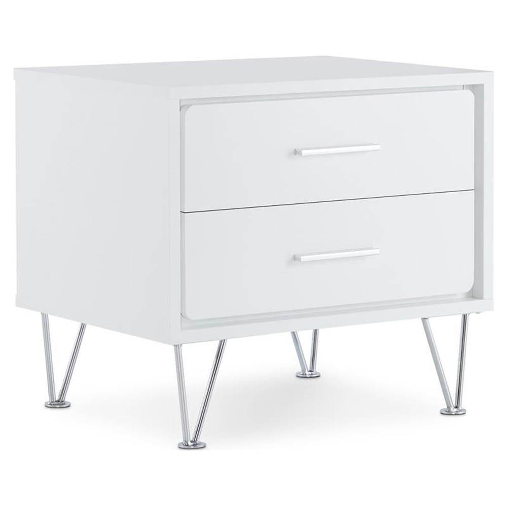 Acme Deoss Wooden Rectangular 2-Drawer Nightstand with V Shaped Legs in White