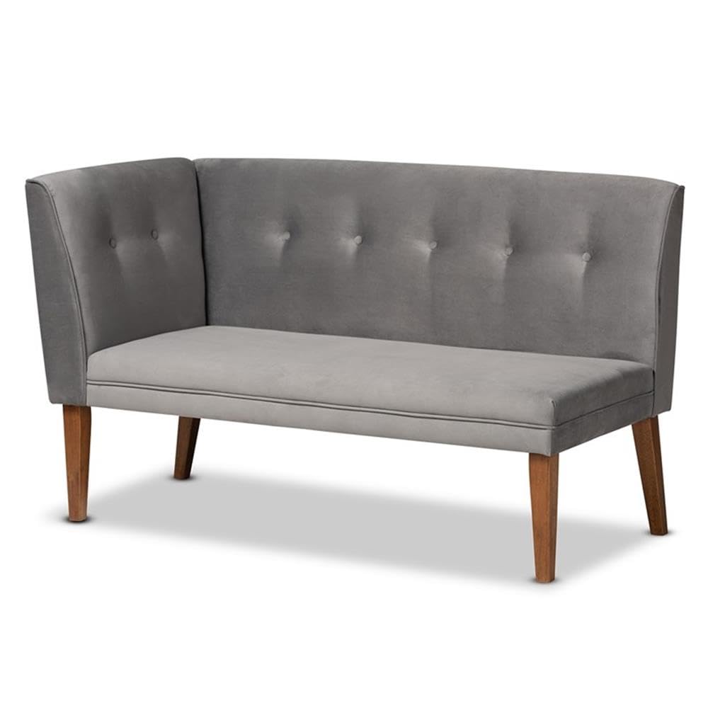 Baxton Studio Stewart Mid-Century Modern Grey Velvet Upholstered And Walnut Brown Finished Wood 2-Piece Dining Nook Banquette Set
