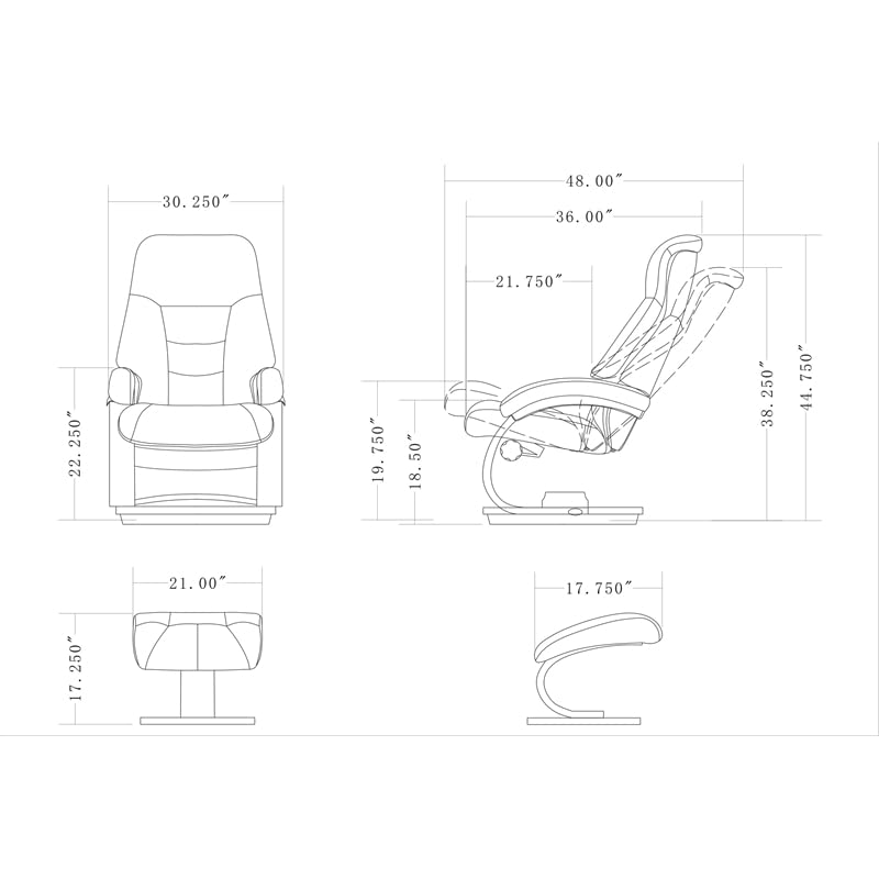 Relax-R Montreal Recliner and Ottoman in Cobble Air Leather
