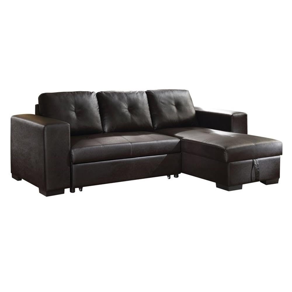 Acme Lloyd Faux Leather Upholstered Sectional Sofa with Sleeper in Black