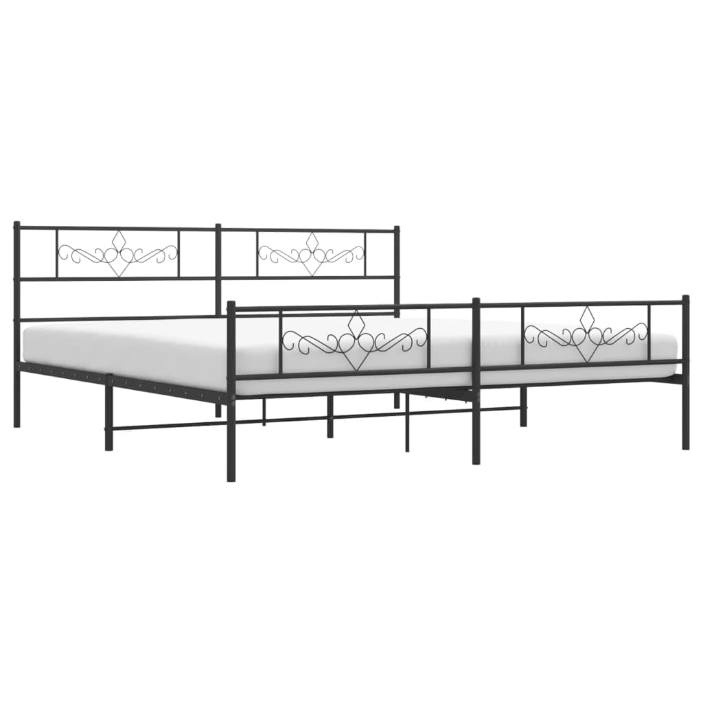 vidaXL 12 Inch Modern Black King Size Bed Frame with Headboard & Footboard, Sturdy Metal Platform Bed Frame & Slats, Extra Under Bed Storage, No Box Spring Needed, Without Mattress