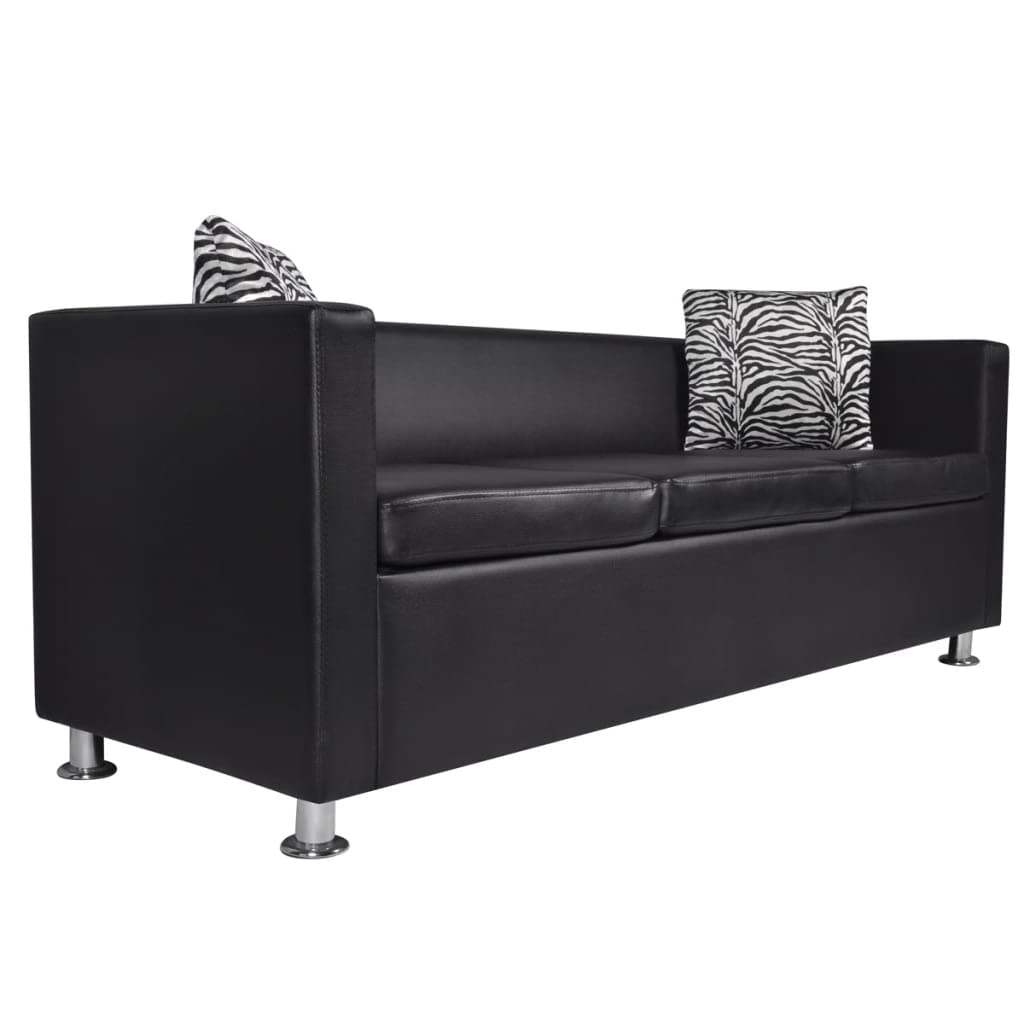 vidaXL 3 Seater 2 Seater Sofa and Cube Armchair Set Artificial Leather Black