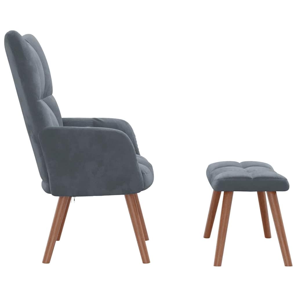 vidaXL Relaxing Chair with Stool - Modern Armchair with Velvet Upholstery and Stylish Backrest Design in Dark Gray