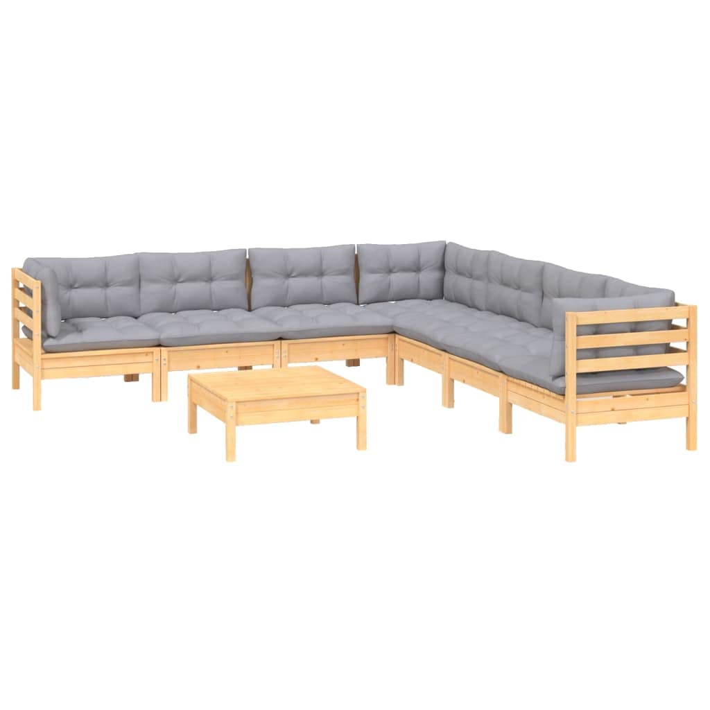 vidaXL Solid Pinewood Patio Lounge Set - Gray Cushions, Modular Design, Durable Construction, Ideal for Outdoor Relaxation and Entertainment