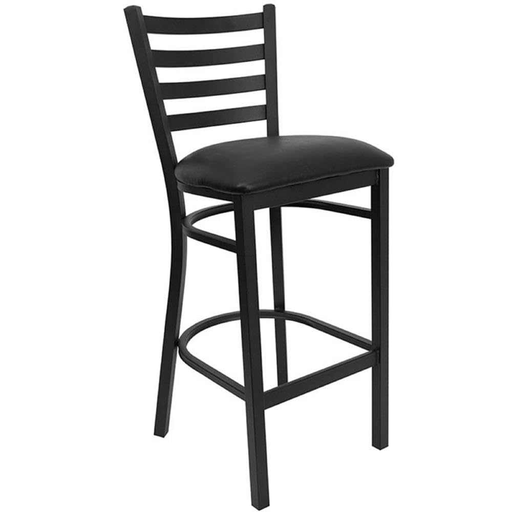 Flash Furniture Clark 36'' Round Walnut Laminate Table Set With 4 Ladder Back Metal Barstools - Black Vinyl Seat