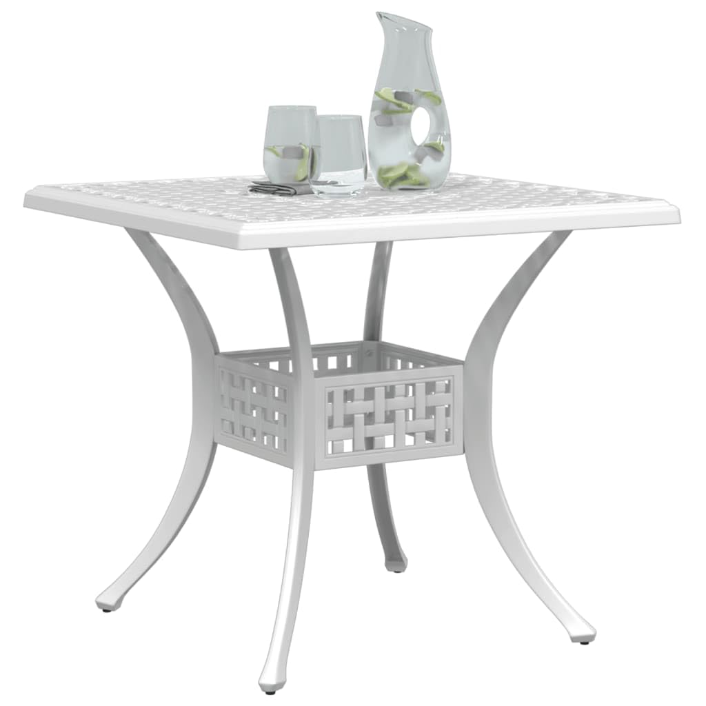 vidaXL Cast Aluminum Patio Table in White - 31.5"x31.5"x29.5" - Outdoor/Indoor Garden Table with Umbrella Hole, Lightweight, Corrosion Resistant