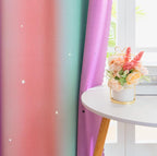 Yancorp Curtains For Girls Bedroom Kids Curtain Hollow-Out Star Window Nursery Curtain 63 Inches Length Room Darkening Grommet 2 Layers (Green Pink Purple, W34 X L63)