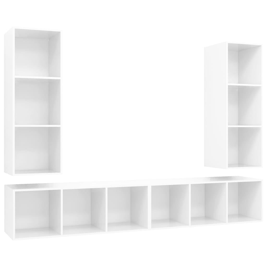 vidaXL 4X Wall-Mounted TV Cabinets Hanging Stand Unit Stereo Storage HiFi Plasma Living Room Home Furniture High Gloss White Engineered Wood