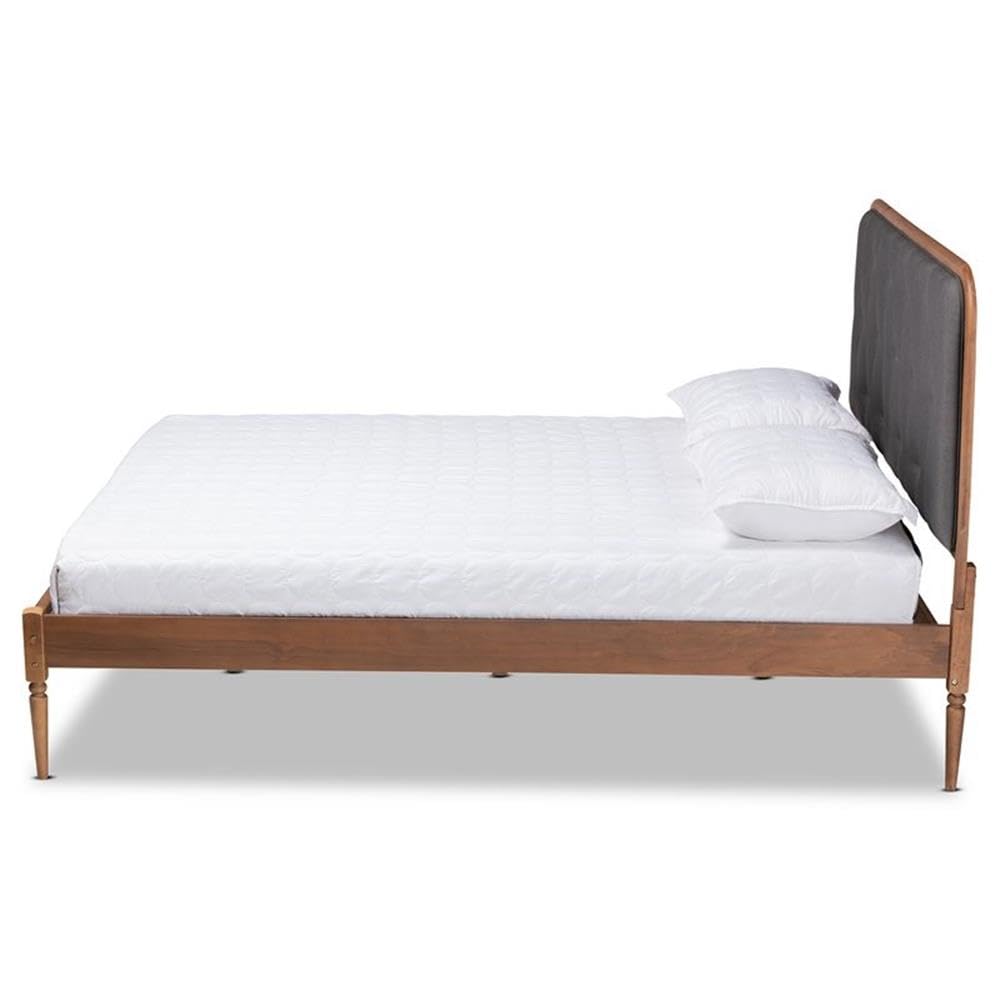 Baxton Studio Diantha Classic and Traditional Dark Grey Fabric Upholstered and Walnut Brown Finished Wood Full Size Platform Bed