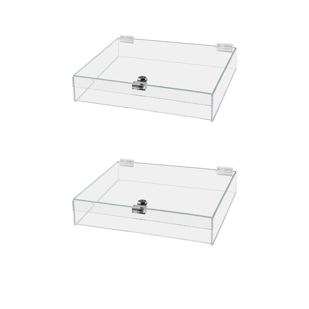 2 Pack Acrylic Locking Display Case With Keys 14' X 14' X 4' Clear Square Countertop Tray With Lid For Artifacts Antiques Col