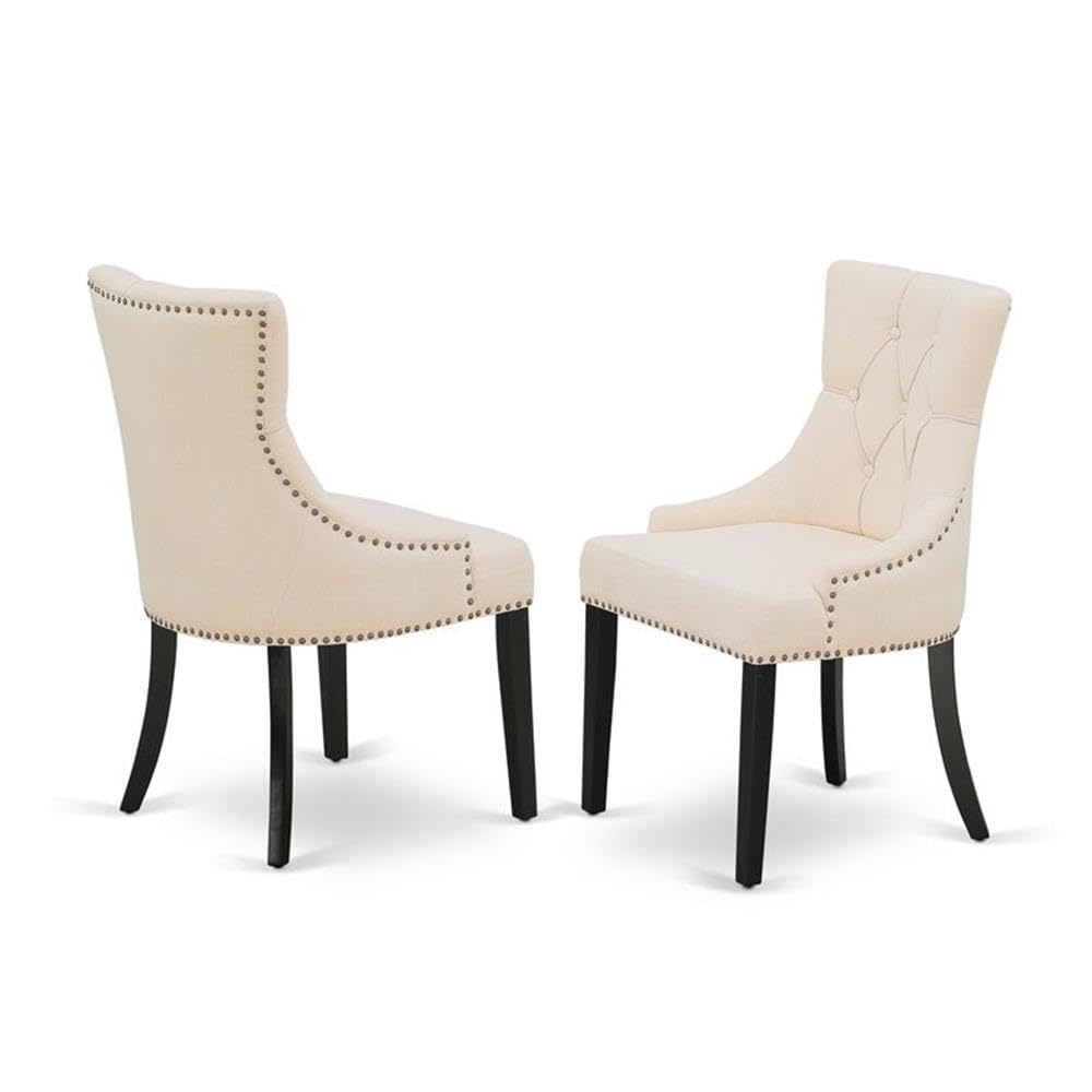 East West Furniture Lgfr5-Blk-02 5 Piece Dining Room Set Includes A Rectangle Wooden Table With Butterfly Leaf And 4 Light Beige Linen Fabric Parson Dining Chairs, 42X84 Inch, Black