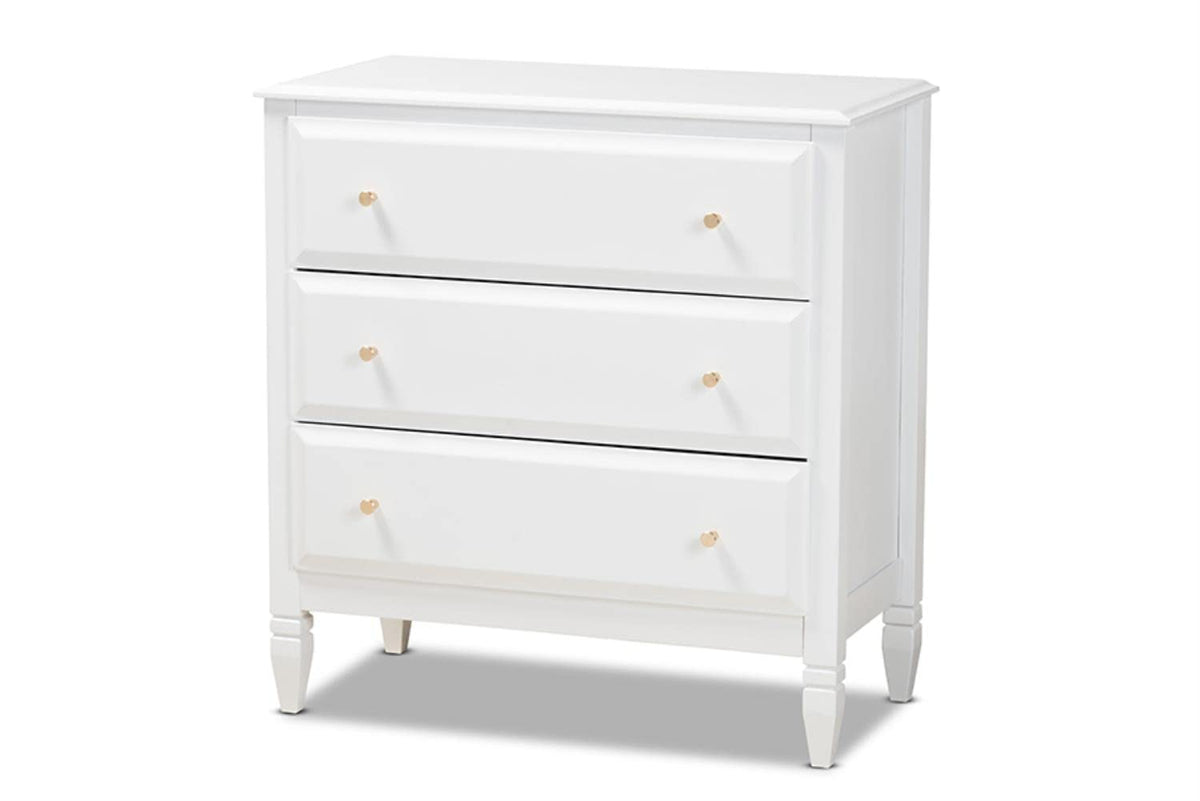 Baxton Studio Naomi White Finished Wood 3-Drawer Bedroom Chest