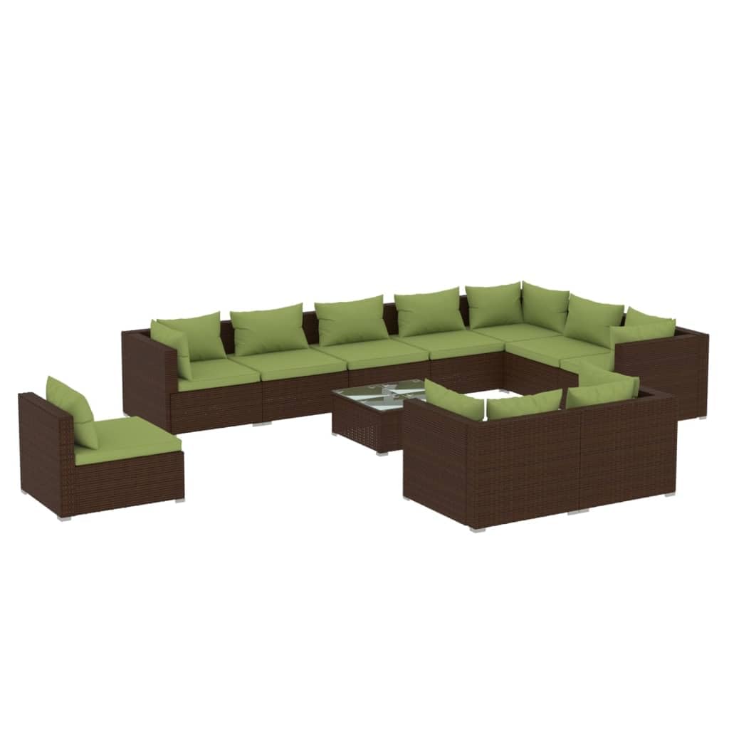 vidaXL Product Title 200 11- Piece Patio Lounge Set with Removable Cushions | Brown Poly Rattan | Powder-Coated Steel Frame | Modular Design | Easy-Clean | Ideal for Outdoor Leisure