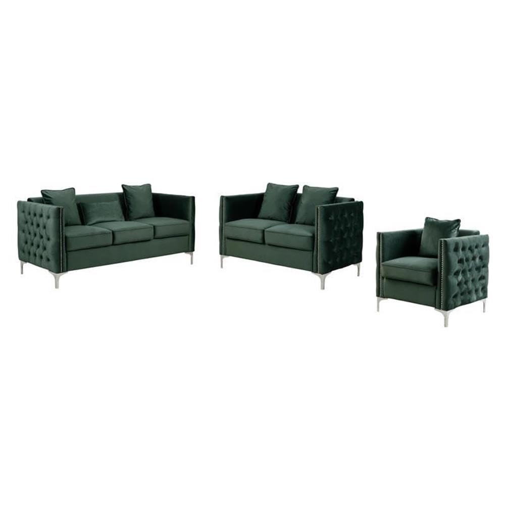 Lilola Home Bayberry Green Velvet Sofa Loveseat Chair Living Room Set