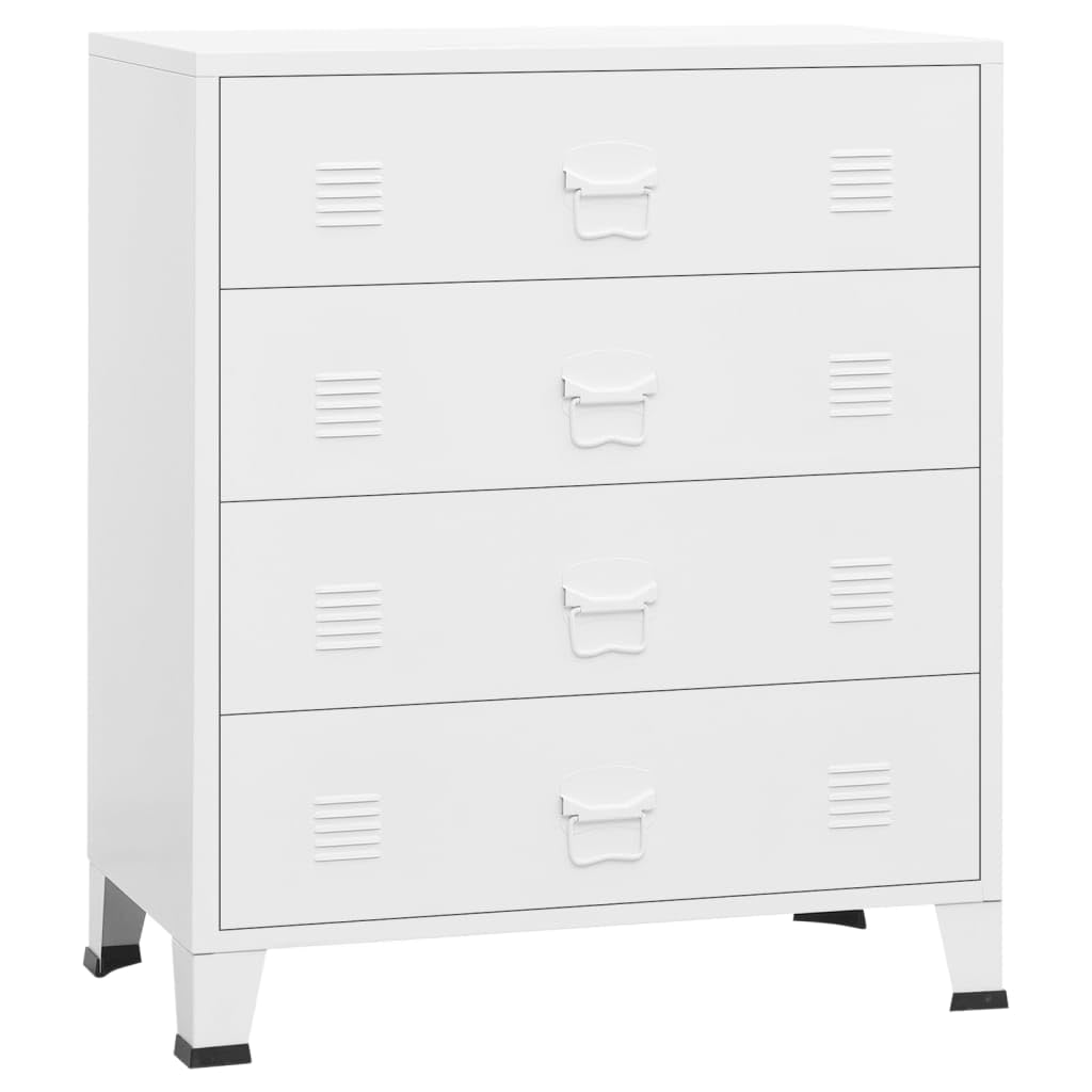 vidaXL Industrial Metal Drawer Cabinet, Spacious 4-Drawer Storage, White - 30.7&quot;x15.7&quot;x36.6&quot; Dimensions