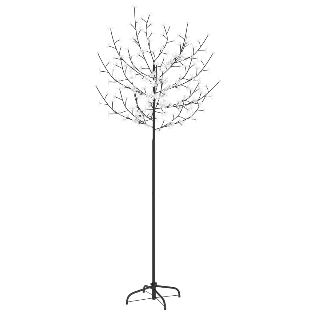 vidaXL 6ft Artificial Christmas Tree with Blue White LED Lights, Cherry Blossom Decorations, Diammable Adapter, Stable Metal Base, Suitable for Indoor and Outdoor use