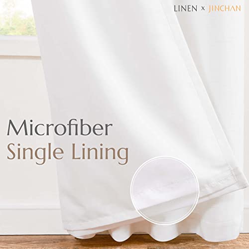 Jinchan Linen Blend White Curtains 108 Inches Extra Long For Living Room Farmhouse Rod Pocket Back Tab Light Filtering Window Drapes With Lined For Bedroom White 2 Panels